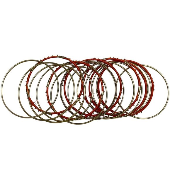Amrita Singh Gold Tone Bangle Bracelet Set Orange Thread Wrapped 18 Bracelets - Picture 4 of 6